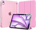 MoKo for iPad Air 11 inch Case (M4/M3/M2) 2026/2025/2024, iPad Air 5th/4th Gen 10.9 inch Case 2022/2020 with Pencil Holder, Slim Light Trifold Cover with Hard PC Translucent Back Shell, Pink
