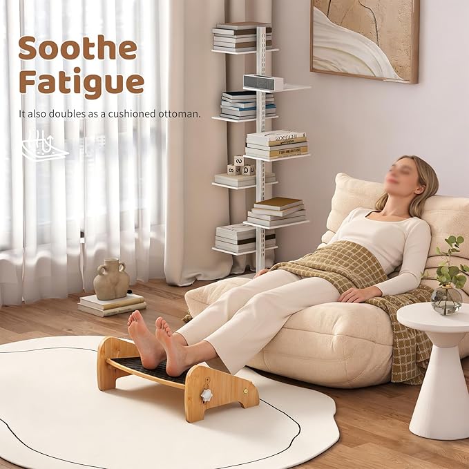 Adjustable Under Desk Footrest-Bamboo 4-Position Ergonomic Office Foot Stool with Large Non-Slip Surface, Improves Posture for Home,Office & Computer Desk Use (Natural)