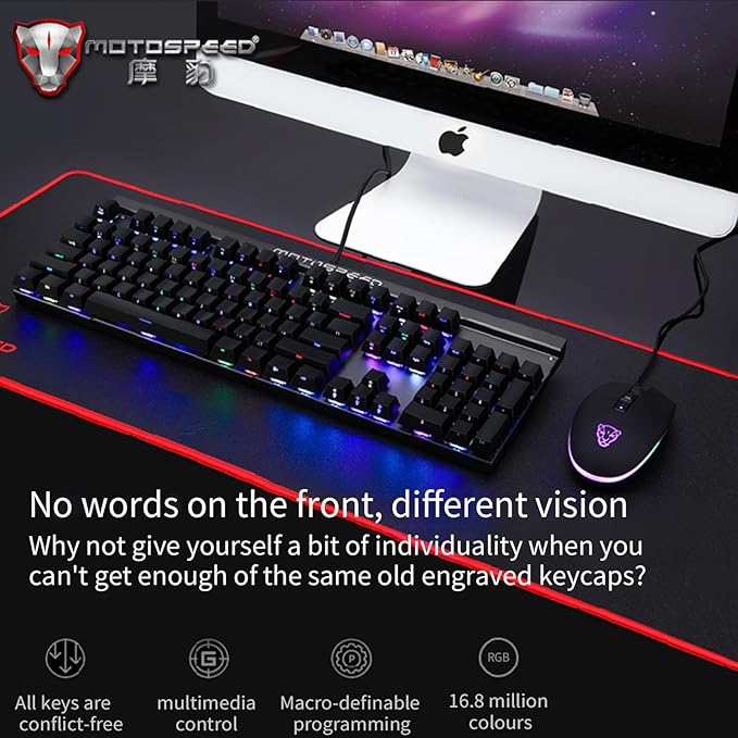 MOTOSPEED CK103 RGB LED Backlit Wired Mechanical Gaming Keyboard, 103 Keys Hot-Swap Mechanical Keyboard w/Aluminum Base, Upgraded Socket and Noise Absorbing Foams, Soft Tactile Blue Switch