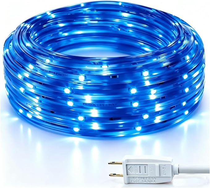 LED Rope Lights, 16.4 Feet Blue Flat Flexible Strip Light, Plug in Novelty Lighting, Connectable and Waterproof for Home Christmas Holiday Garden Patio Party Decoration
