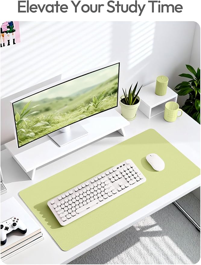 YSAGi Leather Desk Protector, Office Mat, Large Mouse Mat, Non-Slip PU Leather Blotter, Laptop Pad, Waterproof Writing Pad for Office and Home (Peak Green, 47" x 17")