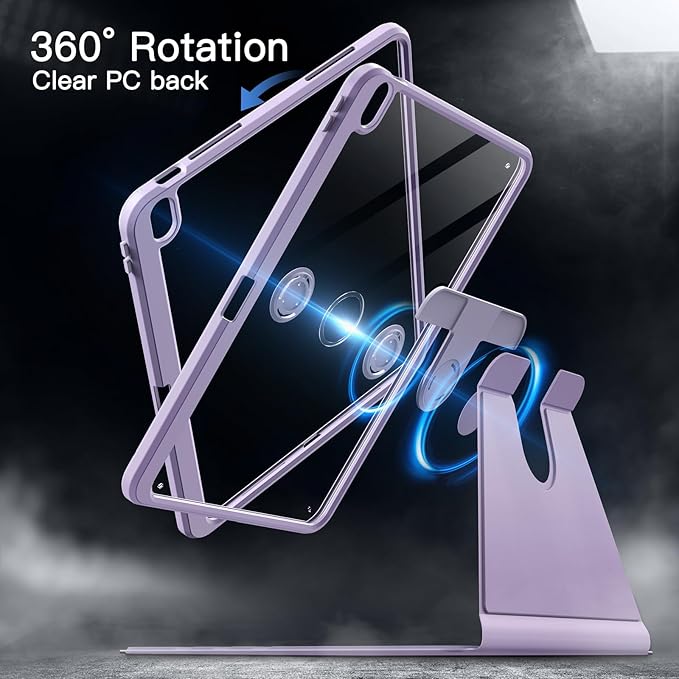 JETech Rotating Case for iPad Air 13-Inch M4/M3/M2 (2026/2025/2024) with Pencil Holder, 360 Degree Rotation Protective Stand Cover Clear Back, Auto Wake/Sleep (Purple)