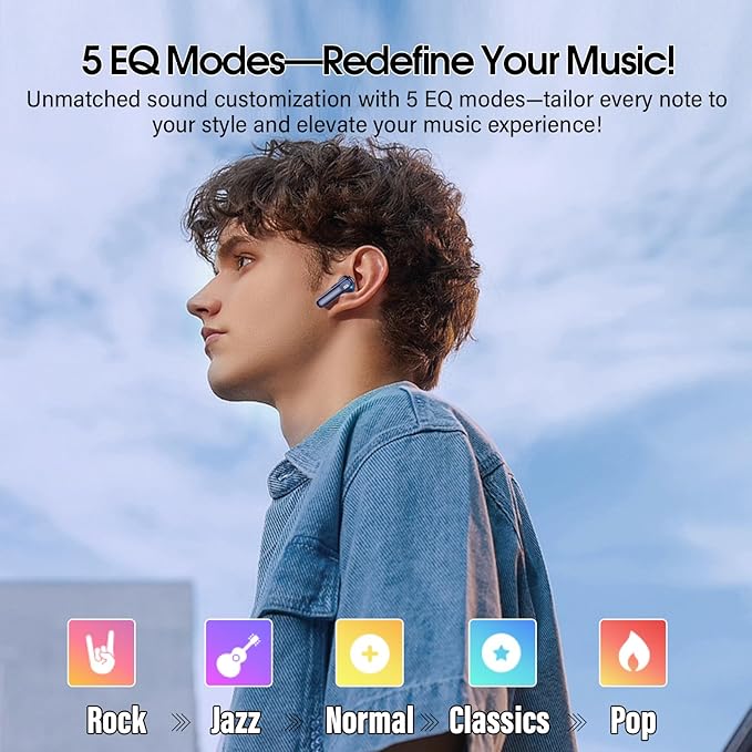 Wireless Earbuds, Bluetooth 5.4 Headphones Multi-Function Touch Screen with 5 EQ Modes, 48H Ear Buds Bass Stereo with ANC Noise Cancelling/Transparency Mode, Dark Blue
