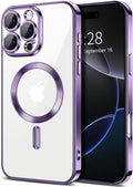 Hython Magnetic Clear for iPhone 16 Pro Max Case with Camera Lens Protector [Compatible with MagSafe] Plating Edge Slim Soft TPU Cover Protective Phone Case for iPhone 16 Pro Max 6.9", Deep Purple