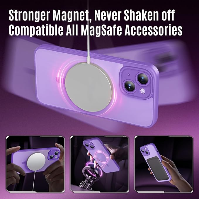 Symcele Designed for iPhone 15 Case, Compatible with MagSafe, with Privacy Screen Protectors X2, [Camera Protection] [15FT Military Drop Protection] Shockproof Phone Case, 6.1", Light Purple