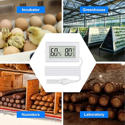 3Pcs Mini Digital Thermometer Hygrometer with Probe Electronic Temperature Humidity Gauge Meters Indoor LCD Display Fahrenheit for Humidors,Greenhouse,Garden,Incubator Reptile Terrarium