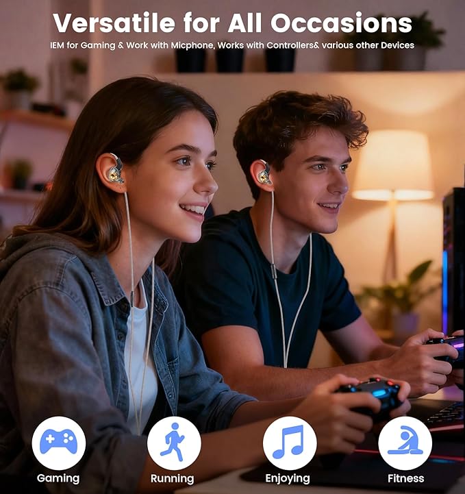 Wired IEM Earbuds, QKZ Ak6 SRS Gaming Headphones in-Ear Monitor with 11mm DD for Crystal Clear Hi-Res Sound,Earphones with Microphone&OFC Cable for Gaming,Video Musicians, Singers