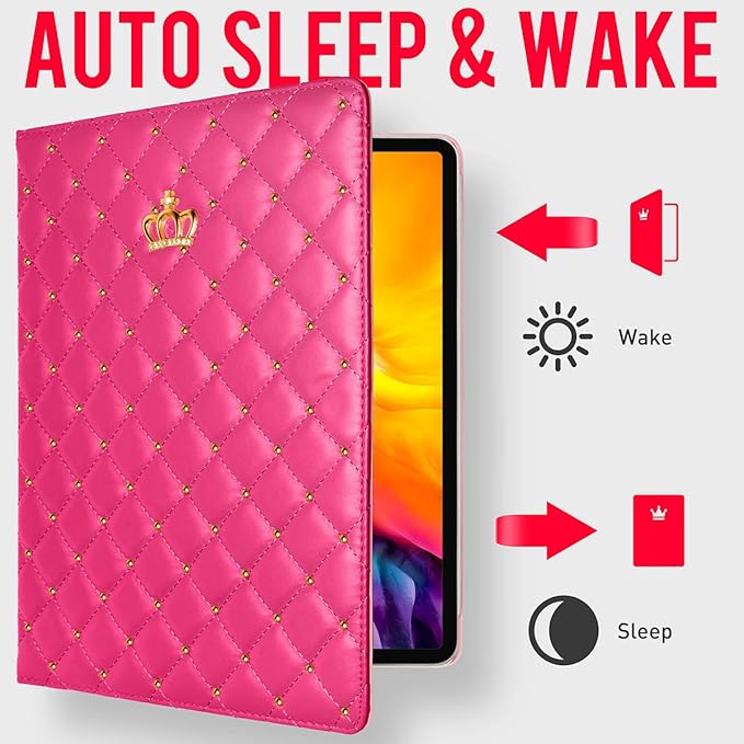 Changjia for iPad Pro 11-inch Case (4th/3rd/2nd/1st Gen), Cute Crown Bling Diamond PU Leather Smart Auto Sleep/Wake Stand Shockproof Case, Rose Red
