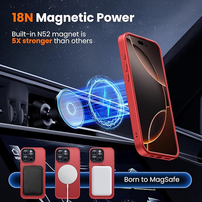 toushion 3 in 1 for iPhone 16 Pro Max Case with MagSafe, Screen Protector*1 Camera Lens Protector*1,Skin Feeling Back Military-Grade Protection for iPhone 16 Pro Max Phone Case 6.9 inch Red