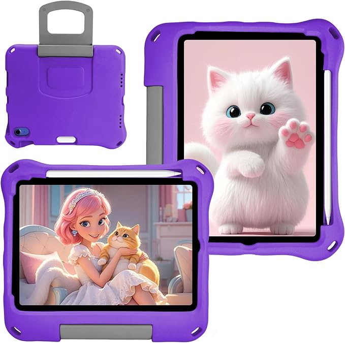 Kids Case for New iPad 11th Gen (A16) 11-inch 2025 & 10th Generation 10.9" 2022 & Air 11" 2025/2024 & Air 5th/4th Gen & Pro 11,Durable Shockproof Cover with Pencil Holder Handle Stand.Purple