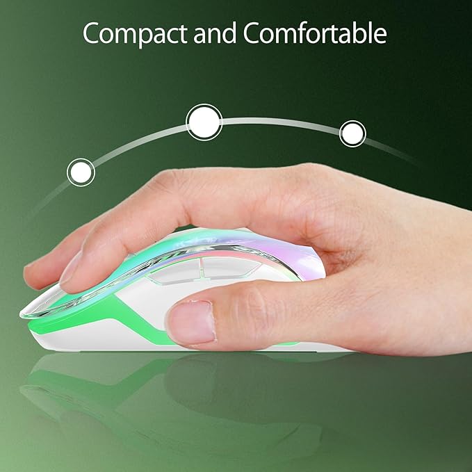 memzuoix 2.4G Wireless Mouse with Customizable Cover & 9-Color LED - Rechargeable Ergonomic, 1400 DPI, 5 Buttons, USB Receiver for PC/Mac - Green