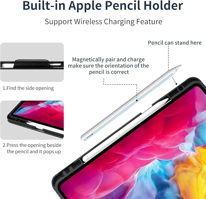 Gexmil Leather Case for iPad Pro 12.9 Inch Case,6th/5th/4th/3rd Generation 2022/2021/2020/2018 Genuine Leather Folio Cover with Pencil Holder,Shockproof, Auto Sleep/Wake,Sanded Black