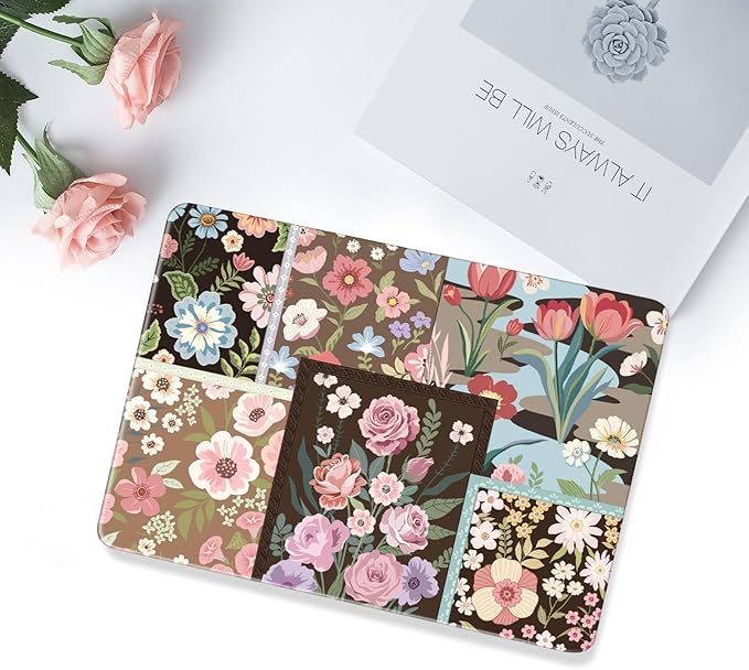MOSISO Compatible with MacBook Air 13 inch Case M5 2026 M4 2025 M3 M2 2024-2022 A3449 A3240 A3113 A2681, Spliced Flowers Hard Shell&Keyboard Cover&Screen Film for MacBook Air 13.6 inch Case, Brown