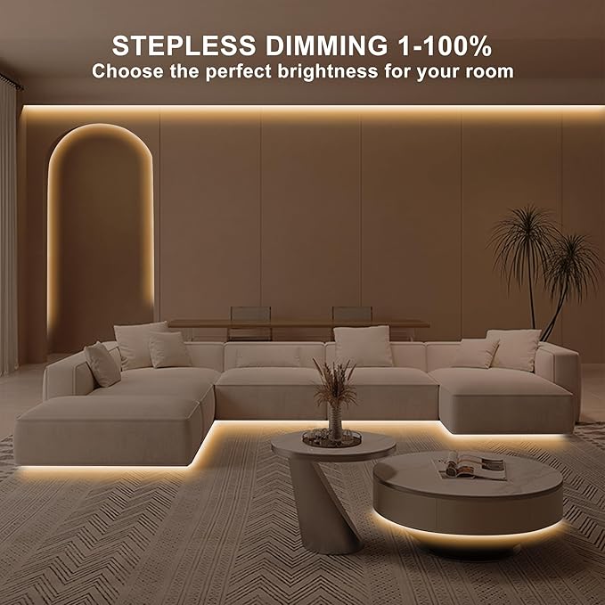 32.8ft COB Led Strip Light with Remote, 2700K Ra93+ Dimmable Bright Warm White Led COB Strip Light, White Led Strip Light for Mirror, Stair, Cabinet, Room