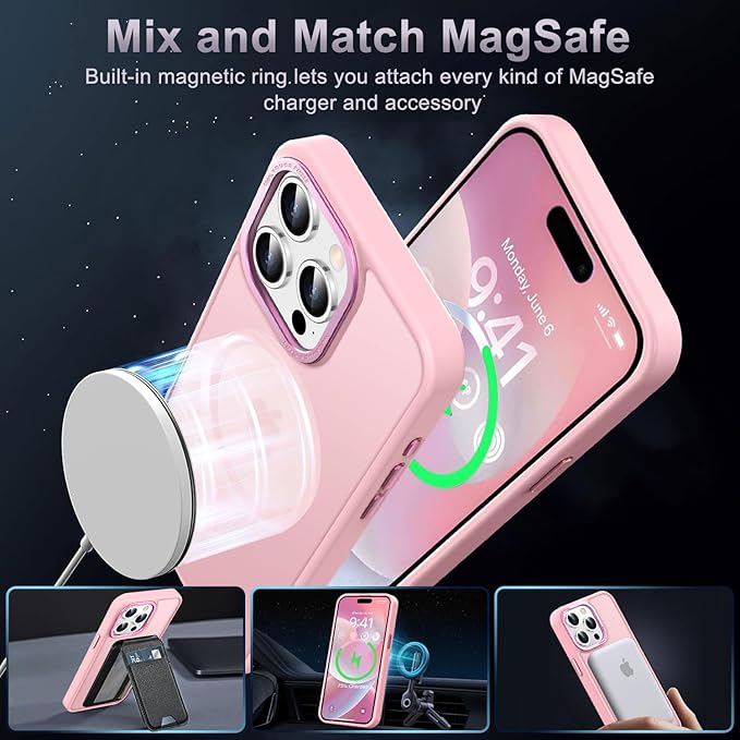 Newfuture Magnetic for iPhone 15 Pro Case [Compatible with Magsafe] [Military Grade Drop Protection] Translucent Matte Anti-Fingerprint Shockproof Phone Case for iPhone 15 Pro 6.1 inch, Tender Pink