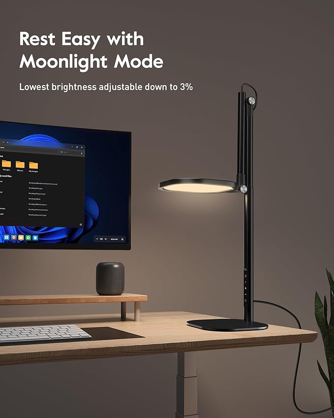 Led Desk Lamps for Home Office with Base, Video Conference Lighting for Zoom, Tall Desk Lamp with 50 Light Modes & Memory and Timer Func Computer Light, Ring Light for Desk for Video Streaming, Webcam