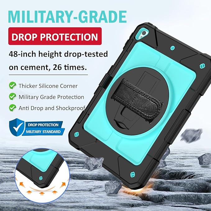 BMOUO Case for iPad 6th 5th Generation (9.7 inch, 2018/2017), 3 Layer Shockproof [360 Swivel Stand][Hand Strap][Pencil Holder] Kids Case for iPad 9.7 inch 2018/2017,Sky Blue