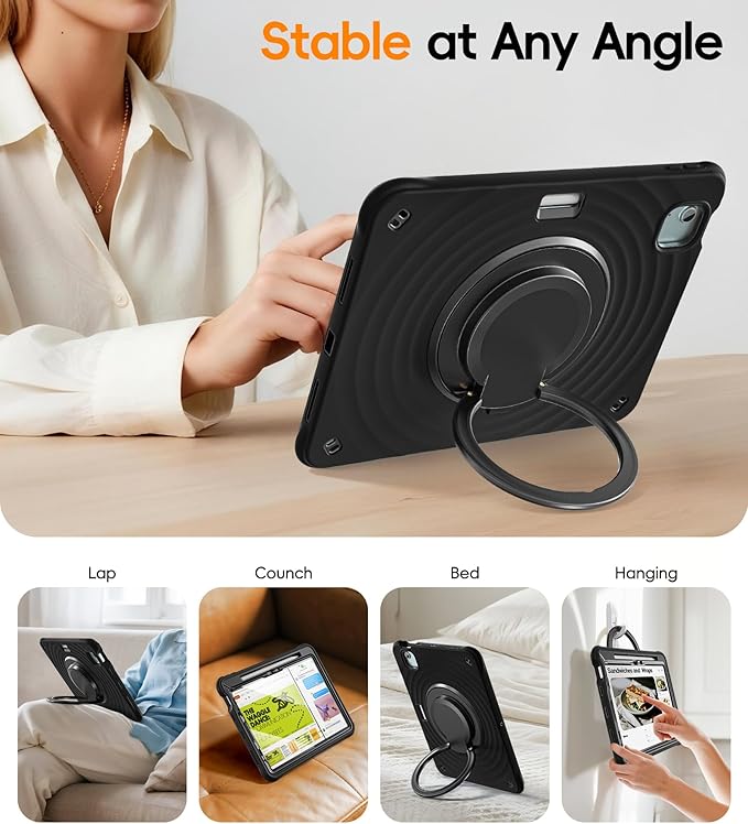 BATYUE Case for iPad Air 11-inch M4 (2026)/ M3 (2025) / M2 (2024), iPad Air 5th/4th 10.9 inch(2022/2020), iPad Pro 11" 4th/3rd/2nd/1st Cover with Class Screen Protector, Pencil Holder & Strap, Black