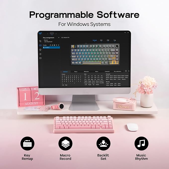EPOMAKER X Aula F75 75% Wireless Gaming Keyboard, BT/2.4GHz/USB-C, Hot Swappable Creamy Mechanical Keyboard with 5-Layer Padding&Knob, NKRO, RGB (Pink)