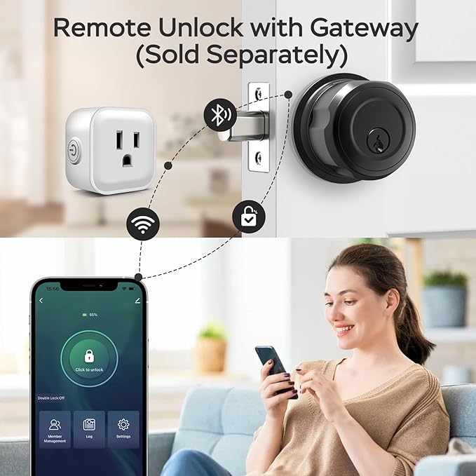 GeekTale Fingerprint Deadbolt, Fingerprint Door Knob, Smart Deadbolt Lock, Smart Door Lock, Twist to Lock&Unlock, Keyless Entry Door Lock with App, for Front Door, Garage, Easy Installation