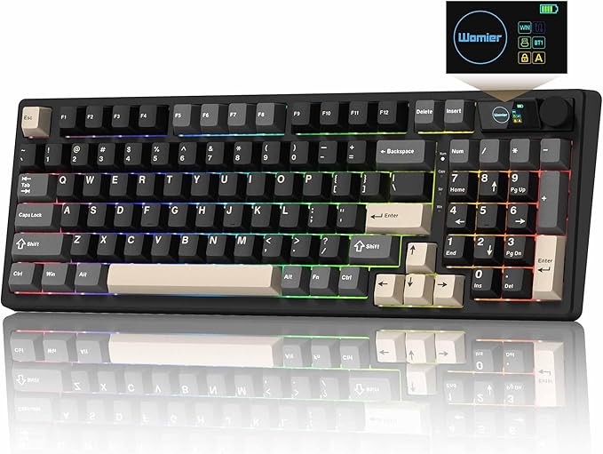 Keymatic M98 Wireless Mechanical Keyboard w/Screen & Knob, 96% Gaming Keyboard BT/2.4G/USB-C, Hot Swappable Custom Gaming Creamy Keyboard,with 8000mAh Battery