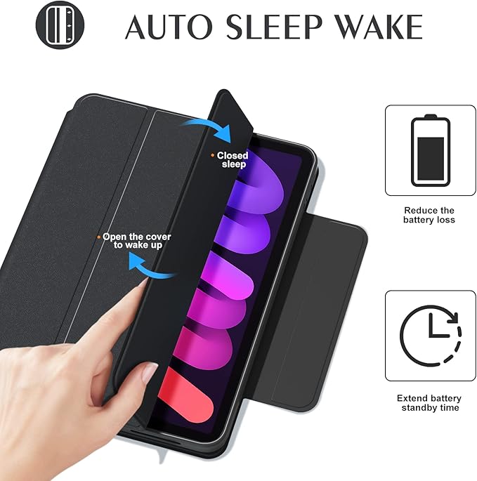 ZENLU iPad mini 6th 7th Generation Case with Removable Magnetic Folio Cover, Premium PU Leather, Multiple Angles, Pencil Charging Support, Full Protective Case for 8.3 inch iPad mini 6/7 (Black)