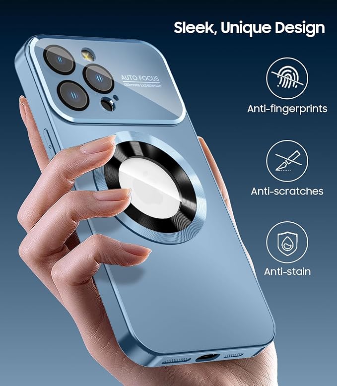 MAKAVO Magnetic for iPhone 12 Pro Max Case, Compatible with MagSafe, Built-in Camera Lens Protector, Logo View, Military Grade Drop Proof Phone Case Cover, Sierra Blue