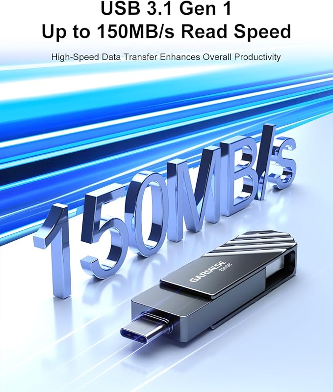 256GB USB C Flash Drive, Read Speed Up to 150MB/s USB 3.1 Gen 1 High-Speed Thumb Drive, Plug and Play Dual Port Memory Stick Compatible with Smart Phone/PC/Laptop/Tablet