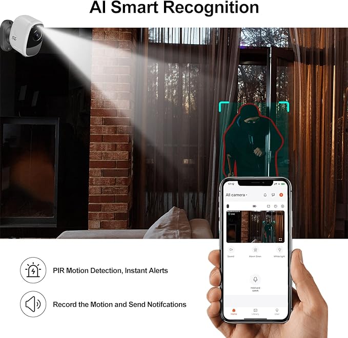 DCT Solar Camera Outdoor Magnetic: Wireless WiFi 4MP Security Camera Battery Powered PIR/AI Motion Detection Two-Way Talk Spotlight Siren Alarm IP66 Waterproof Cloud/SD Storage