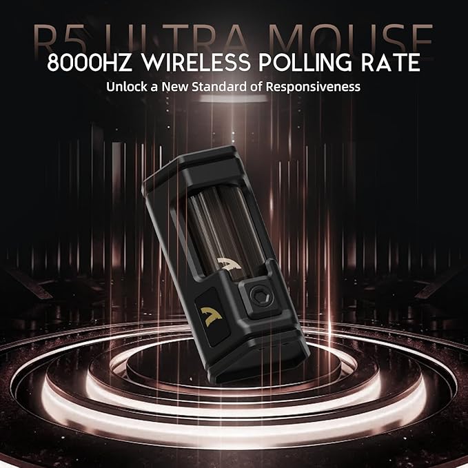 ATTACK SHARK R5 Ultra Wireless Gaming Mouse,39g Superlight Carbon Fiber Hollowed-Out,PAW3950MAX Optical Sensor Nordic 52840 MCU 8K Polling 42K DPI,Tri-Mode Programmable Mice with Coiled Cable-Red