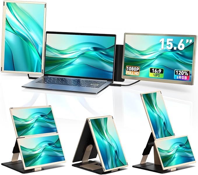 Laptop Screen Extender Triple 15.6" - Portable Monitor FHD 1080P 120% sRGB IPS Detachable Extra Screen Extended Monitor, Plug & Play, Compatible with Windows/Mac/Android/Chrome/Linux
