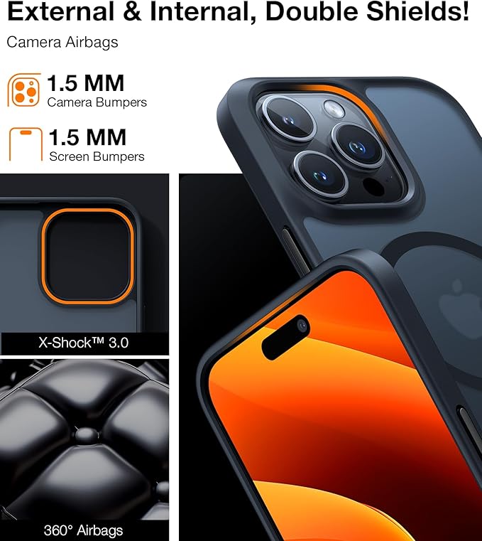 TORRAS Ultra Magnetic for iPhone 15 Pro Case, [3X Military-Grade Drop Tested] [Compatible with MagSafe], Shockproof Translucent Durable Slim Protective Anti-Scratch Anti-Fingerprint, Black