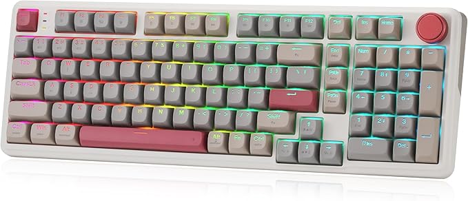 Redragon K768 PRO 100 Keys Wireless Gasket RGB Gaming Keyboard, Massive 8000 mAh PBT Mechanical Keyboard w/Hot-Swap Socket, Dedicated Knob Control & 5-Layer Noise Dampening, Custom Yolk Linear Switch