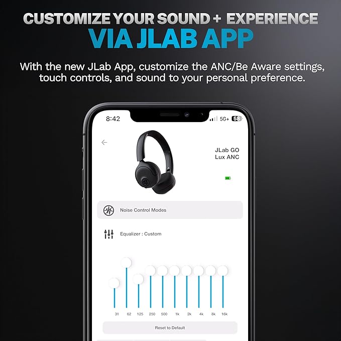 JLab Go Lux ANC Wireless Headphones, Cloud White, Hybrid Active Noise Cancelling, Premium On-Ear Bluetooth Headset, Customizable Sound, Be Aware Mode, Cloud Foam Comfort, Multipoint Connection