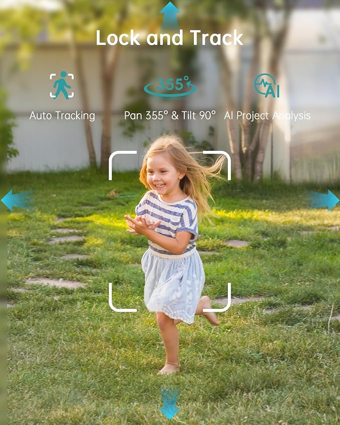 ZUMIMALL 2K Wired Outdoor Camera, 2.4G/5G WiFi Security Camera, 3MP, 24/7 Recording, AI Motion Detection, Cloud & SD Card Storage, 2-Way Audio, 360° PTZ Auto Tracking, Work with Alexa - 2-Pack, Black