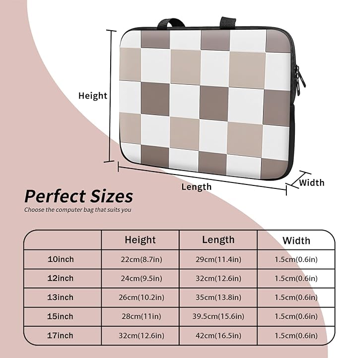 Laptop Sleeve Case Bag 13 inch, Brown Checkered Slim Carrying Case Handbag Travel Laptop Bag for 13 inch MacBook Air M3/M2/Pro M2/ 13" iPad Pro/Air M4/M2 2024