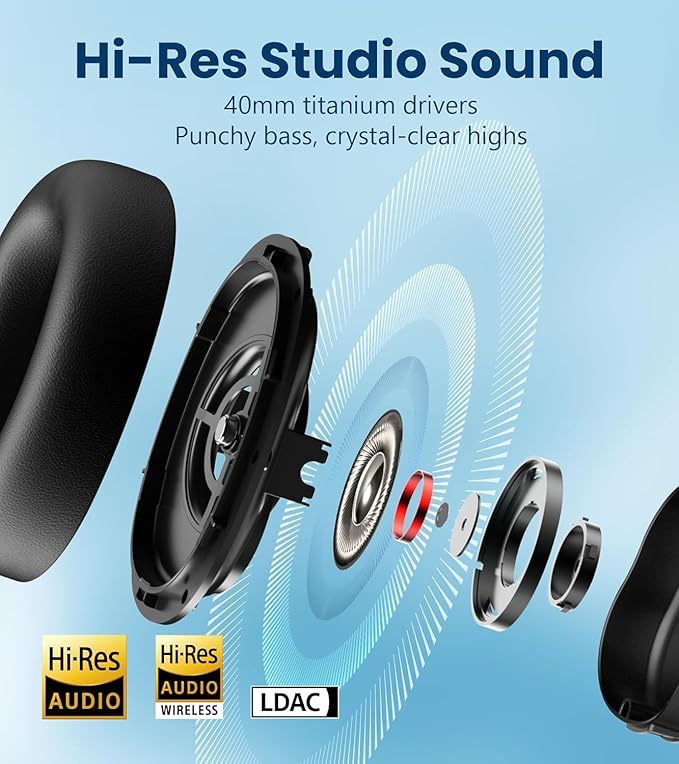 Edifier WH950NB Gen 2 Wireless Hybrid Active Noise Cancelling Headphones, Hi-Res Audio with LDAC 8-Level ANC, Spatial Sound 80H Playtime Bluetooth 5.4 Foldable 3.5mm AUX, Travel Case - Black