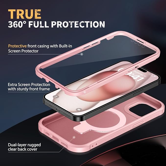 Diaclara Designed for iPhone 15 Plus Case 6.7'', Translucent Matte Back Slim Shockproof Full Body Rugged Case w/Built-in Screen Protector+Ring Stand,Black