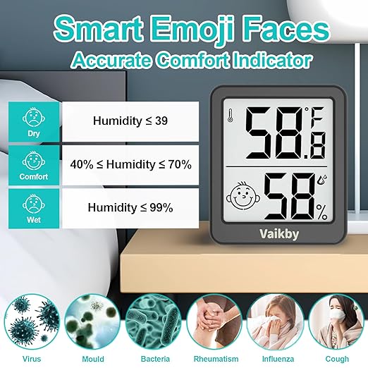 Indoor Humidity Meter Hygrometer 3Pack, Room Thermometer for Accurate Room Temperature Monitor, Digital Hygrometer with Indoor Thermometer for Home, Baby Nursery, and Humidity Sensor Enhanced Comfort