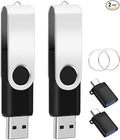 EASTBULL 2 Pack of 32GB USB 2.0 Flash Drives with 2 Type-C Adapters and Keychains, High Speed 360 Rotatable Swivel Thumb Drives 32GB (Black)