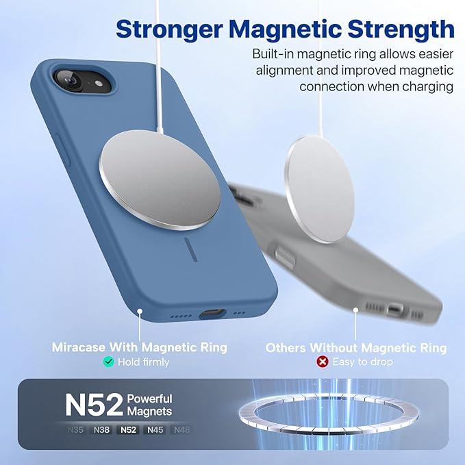 Miracase Magnetic for iPhone 17e Case & iPhone 16e Case, [Soft Anti-Scratch Microfiber Lining], Compatible with MagSafe, Silicone Shockproof Protection Phone Case for iPhone 17e/16e, Glass Blue