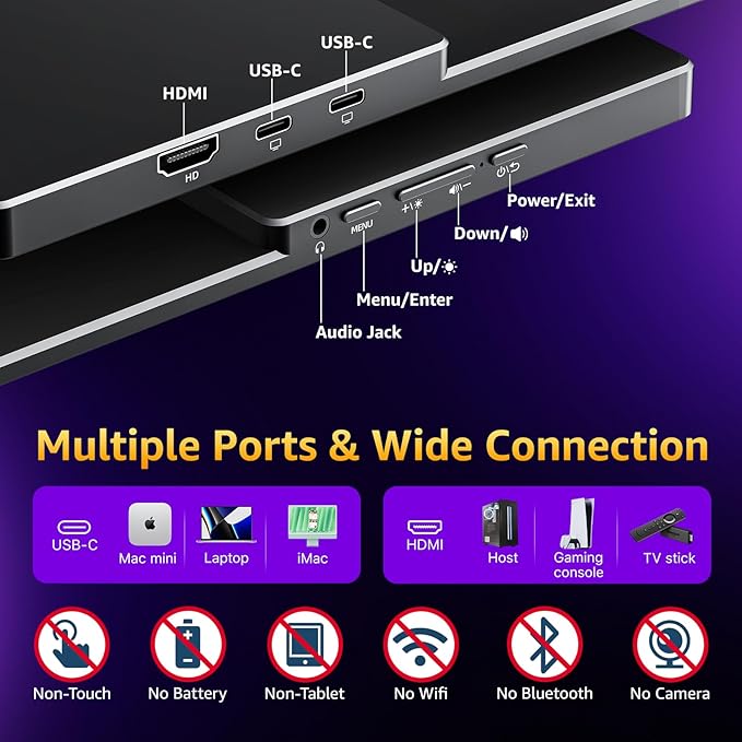 cocopar Portable Monitor 18.5 Inch 2K QHD 120Hz 120% sRGB Travel Monitor with Speaker HDMI USB-C Second Screen for Laptop MacBook Surface PC Xbox PS4/5, VESA Mountable, with Kickstand