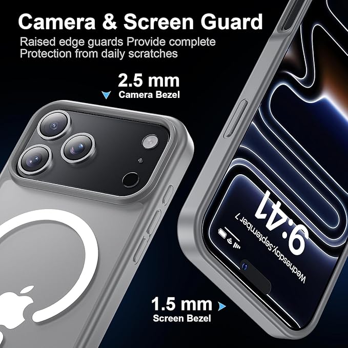 Strong Magnetic for iPhone 17 Pro Case with Camera Lens Protector [ Military-Grade Protection] Compatible with MagSafe Shockproof Slim Thin Cover case for iPhone 17 Pro 6.3 inch, Gray