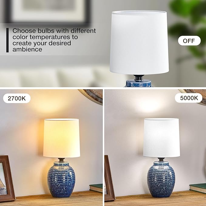 EJIAXIN Table Lamps Set of 2-13.75" Small Bedside Lamps - Classic Farmhouse Ceramic Table Lamp for Bedroom, Living Room, Nightstand, Office, Side Desk Lamp, End Table