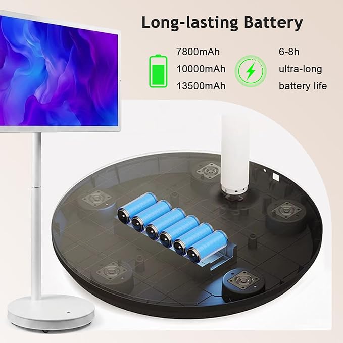 21.5"/24"/27"/32" UHD 1080P/4K Smart Portable TV, 8 GB RAM+128GB, Android 13, Portable Touch Screen Monitor, Larger Battery Up to 6-8hr, Full Swivel Rotation, Remote Control 24"