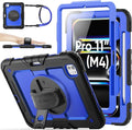 SEYMAC stock Case for iPad Pro 11-inch M5-M4 2025-2024, Shockproof Heavy Duty Case with Screen Protector, Pencil Holder, Rotating Stand, Hand Strap, Shoulder Strap, Blue