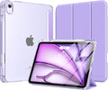MoKo for iPad Air 11 inch Case (M4/M3/M2) 2026/2025/2024, iPad Air 5th/4th Gen 10.9 inch Case 2022/2020 with Pencil Holder, Slim Light Trifold Cover with Hard PC Translucent Back Shell, Lilac