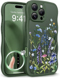 GVIEWIN for iPhone 16 Pro Max Case Compatible with MagSafe [Curly Wave Edge][Full Camera Protection] Floral Translucent Shockproof Magnetic Women Phone Case for 16 Pro Max, Sweet Posy/Forest Green