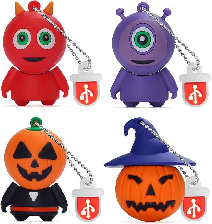 4 x 32GB Halloween Pumpkin Mosnsters USB Flash Drive Computer Memory Stick USB 2.0 Pendrive for Students