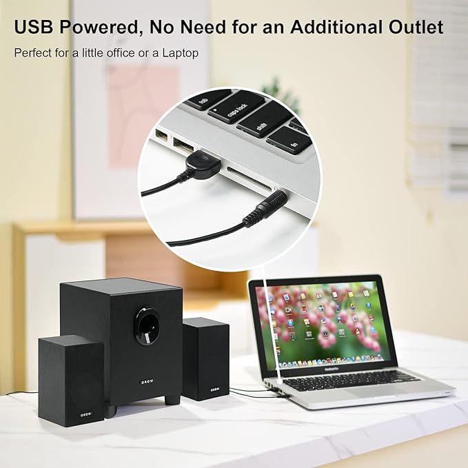 OR O R O W OROW S211 New USB-Powered 2.1 Multimedia Speakers System with Subwoofer,16W Computer Speakers,Strong Bass,3.5mm Audio Inputs,Great for PC/PS4/TV (Wooden)